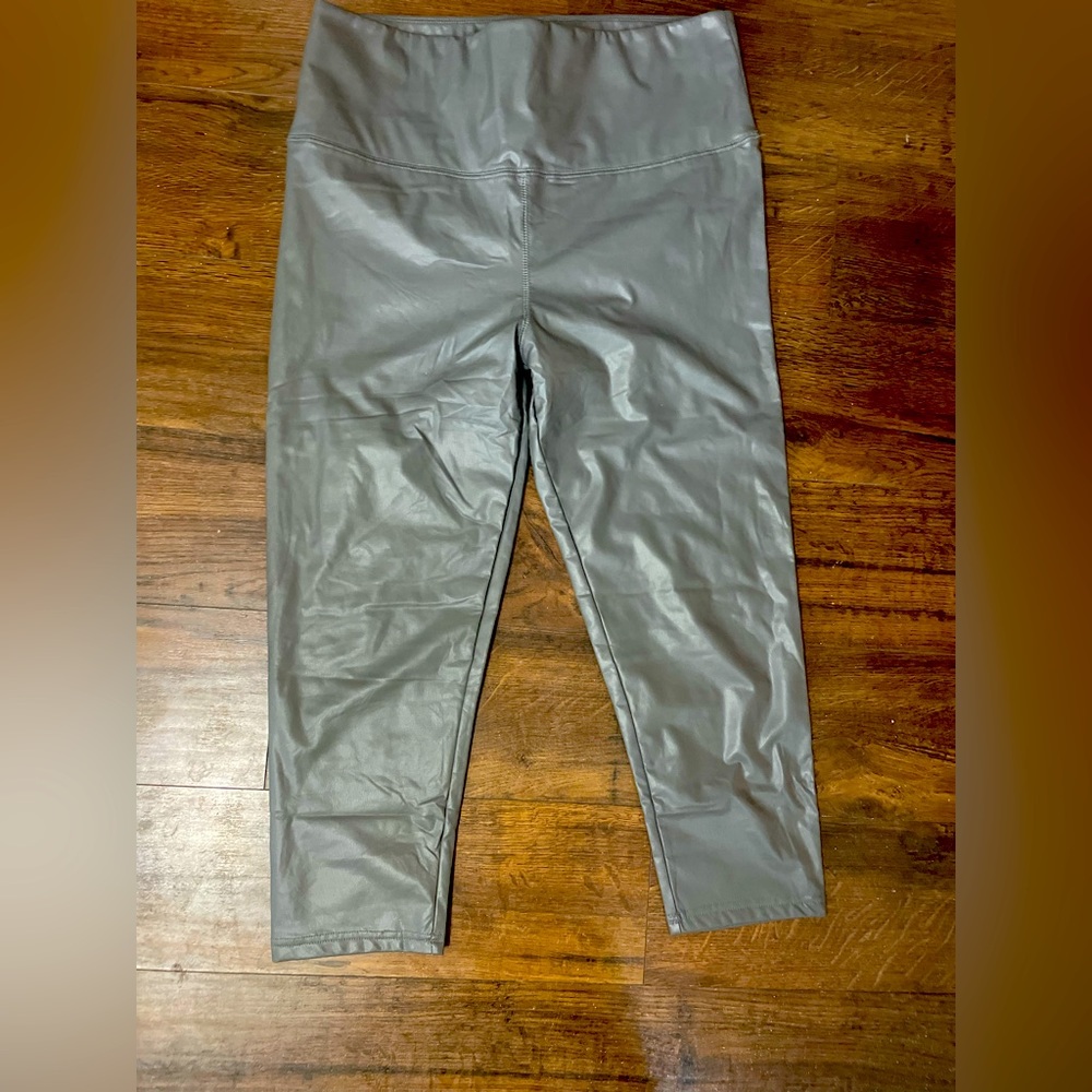 White birch gray leather capris